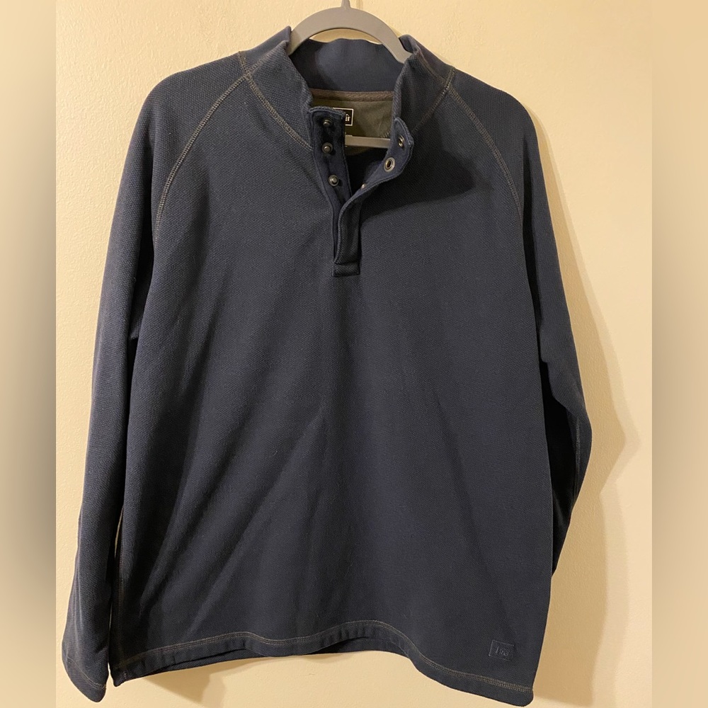 Mens REI 5-Button 1/4 Snap Pullover‎ Cotton Blend Sweater Size Large Navy Blue